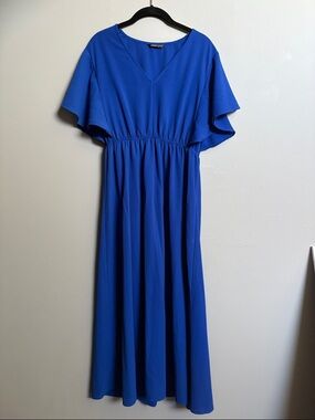 SHEIN Royal Blue V-Neck Flutter Sleeve Maxi Dress